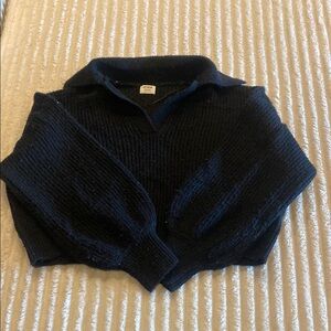 Black Knit Collared Sweater
